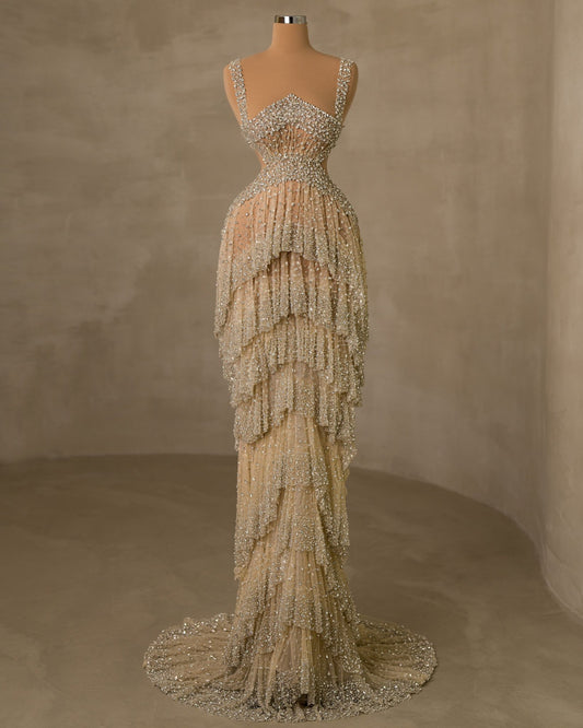 Stunning Stone Embellished Thin Straps Dress for a Glamorous Look