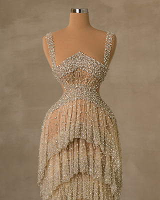 Elegant Thin Straps Dress Adorned with Sparkling Stone Embellishments