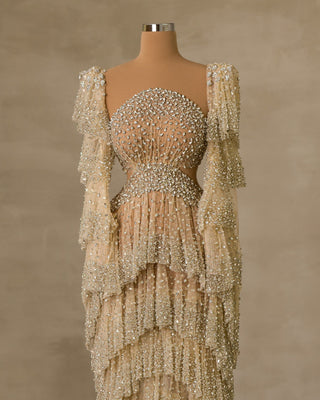 Elegant Long Sleeves Dress Adorned with Sparkling Stone Embellishments