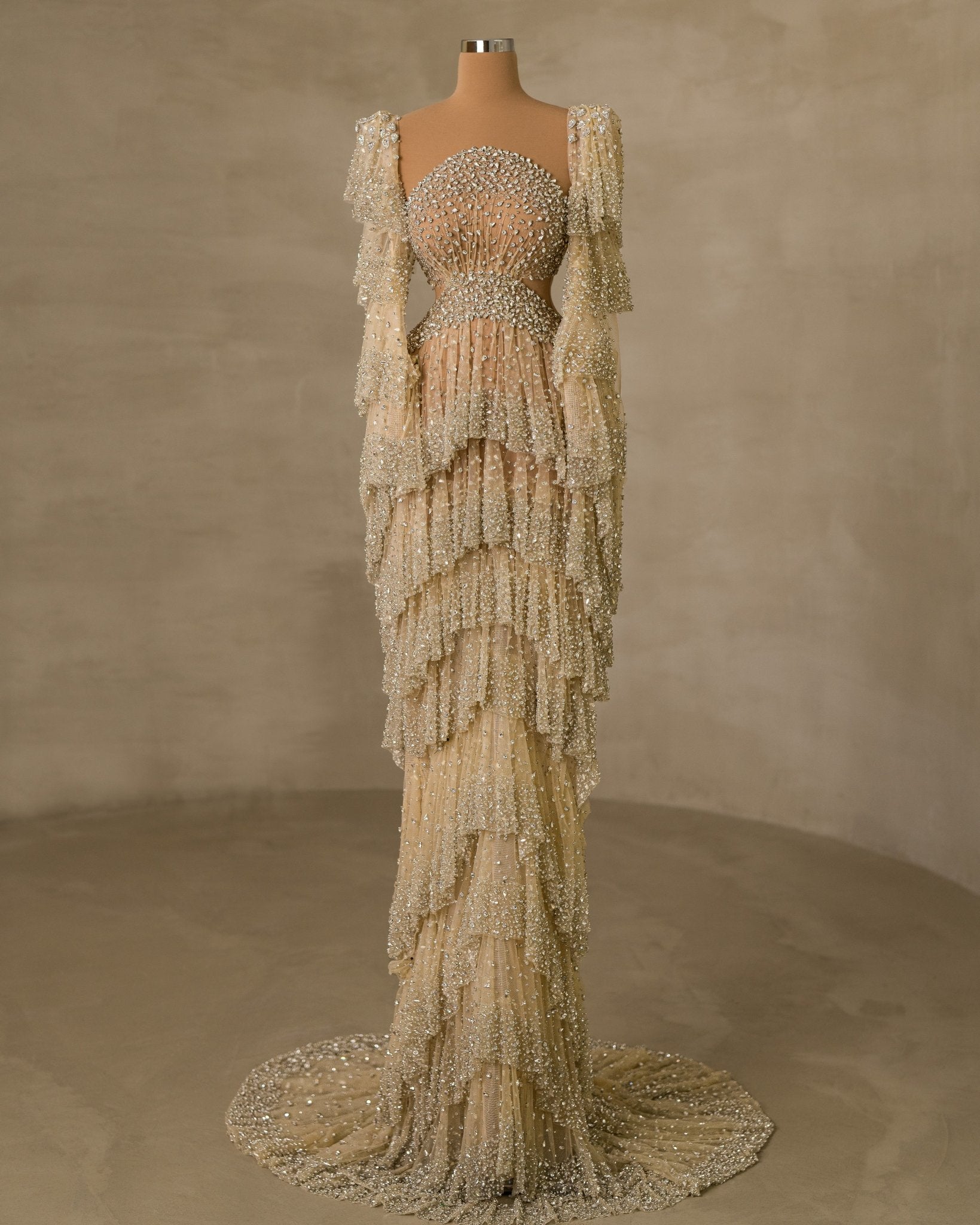 Stunning Stone Embellished Long Sleeves Dress for a Glamorous Look