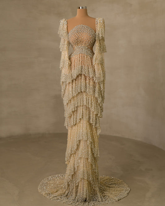 Stunning Stone Embellished Long Sleeves Dress for a Glamorous Look