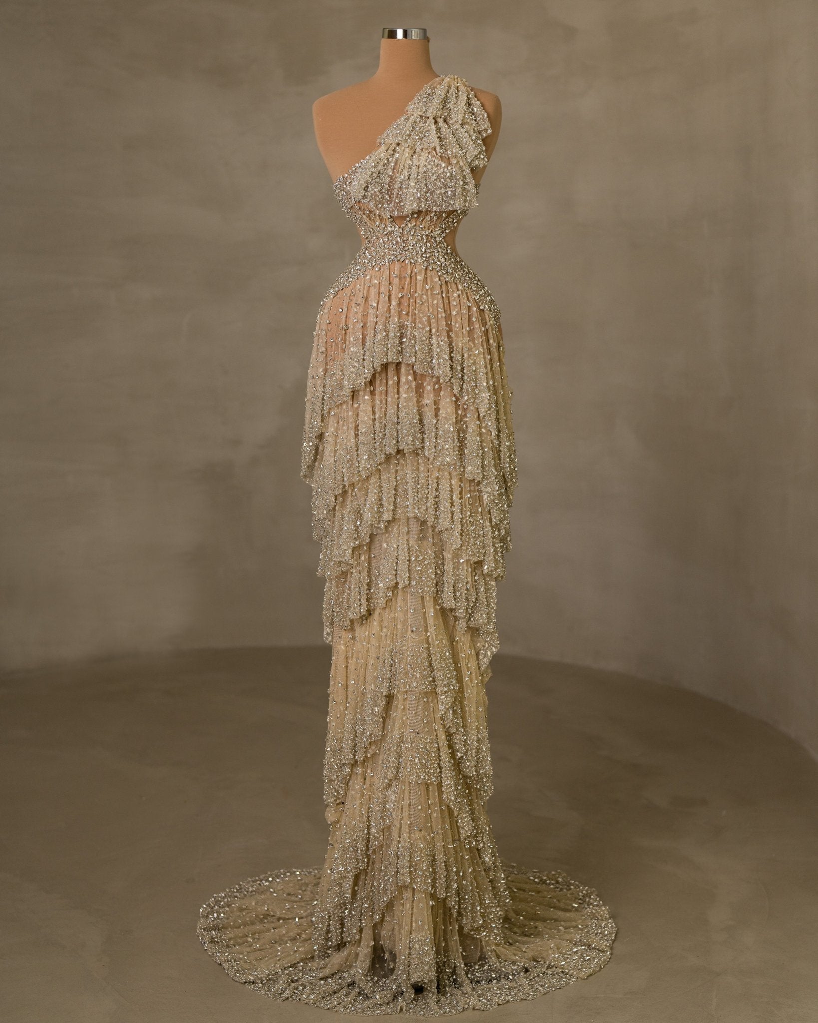 Stunning Stone Embellished One-Shoulder Dress for a Glamorous Look