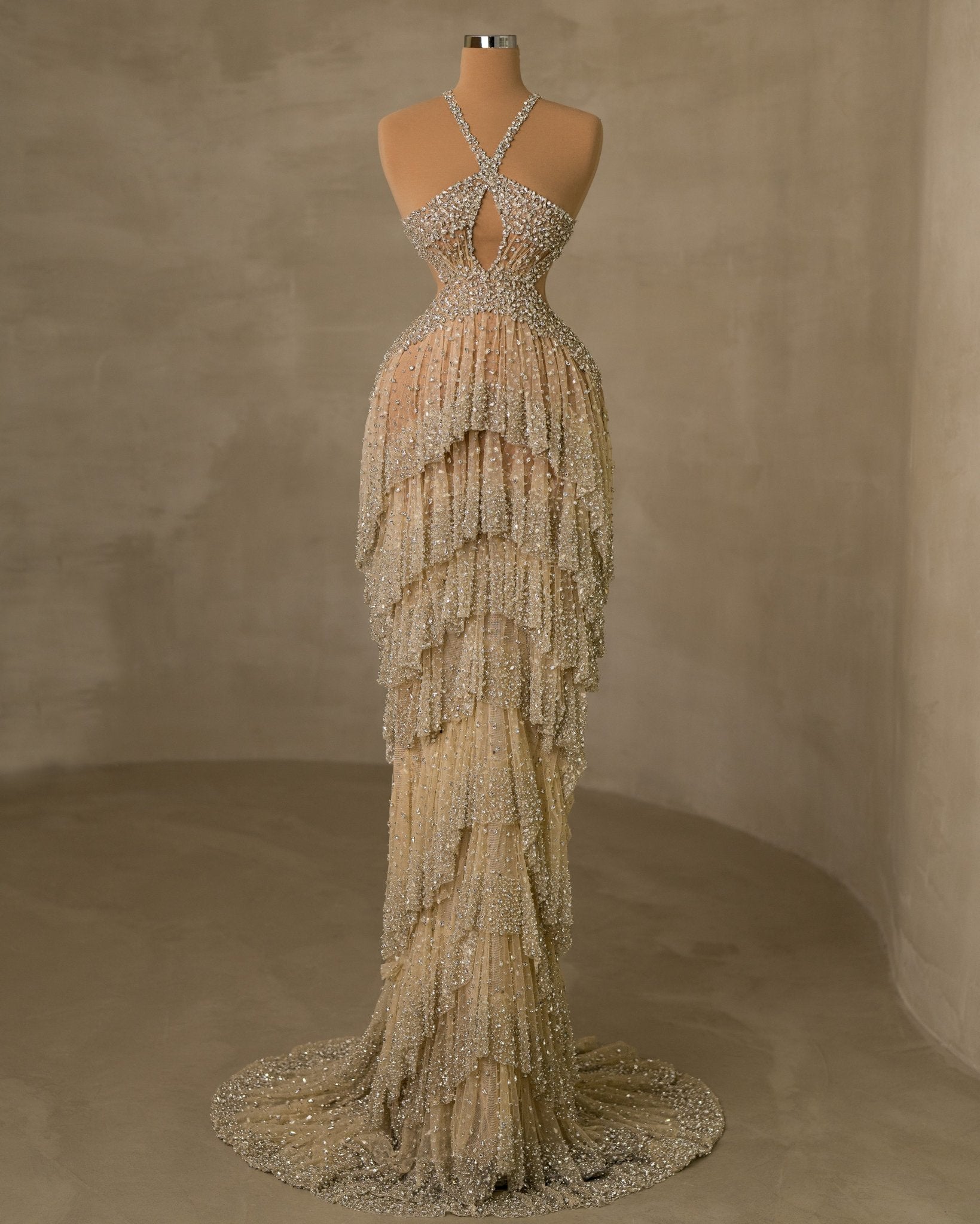 Stunning Stone Embellished Twist Neckline Dress for a Glamorous Look