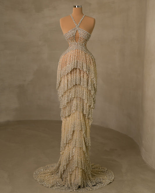 Stunning Stone Embellished Twist Neckline Dress for a Glamorous Look