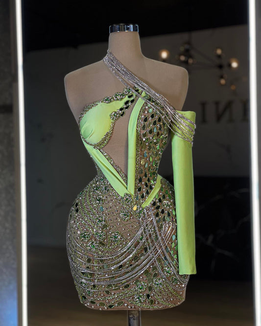 Bendy Chain-Detailed One-Shoulder Dress - Blini Fashion House