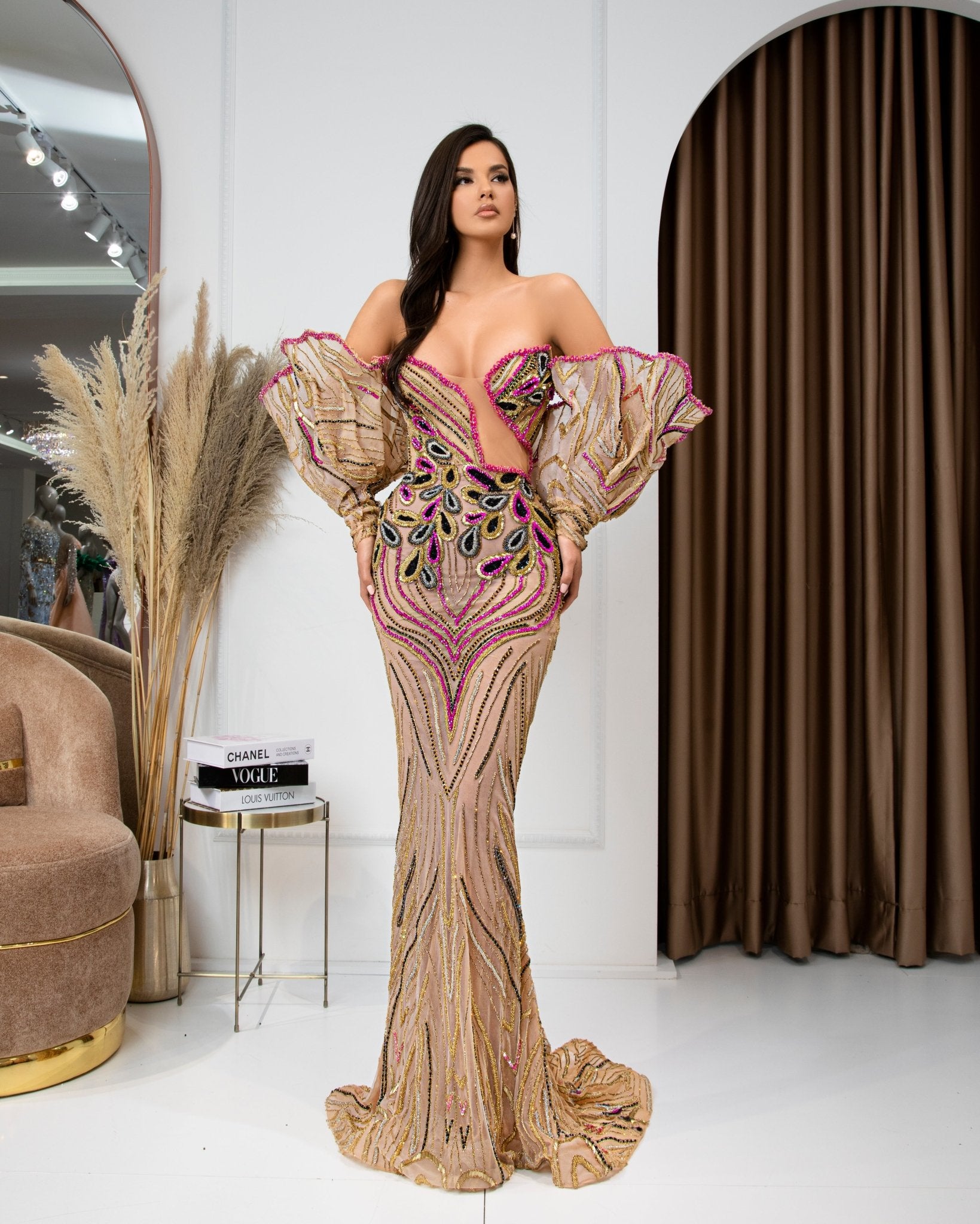 Bernadette Off-Shoulder Dress with Majestic Sleeves - Blini Fashion House