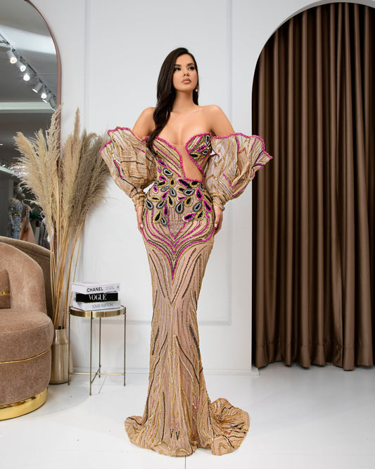 Bernadette Off-Shoulder Dress with Majestic Sleeves - Blini Fashion House