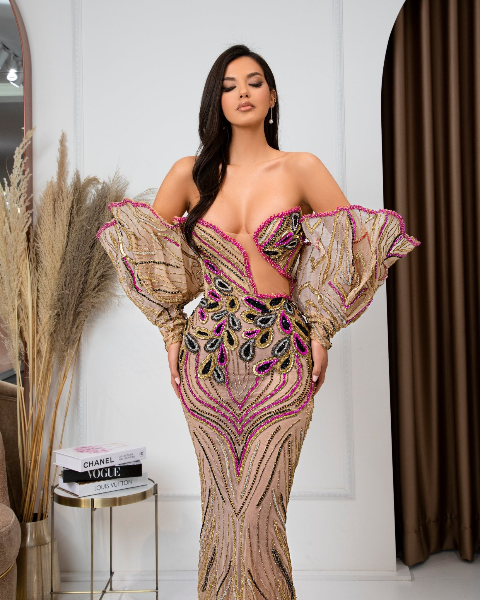 Bernadette Off-Shoulder Dress with Majestic Sleeves - Blini Fashion House