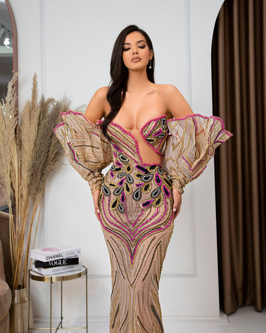 Bernadette Off-Shoulder Dress with Majestic Sleeves - Blini Fashion House