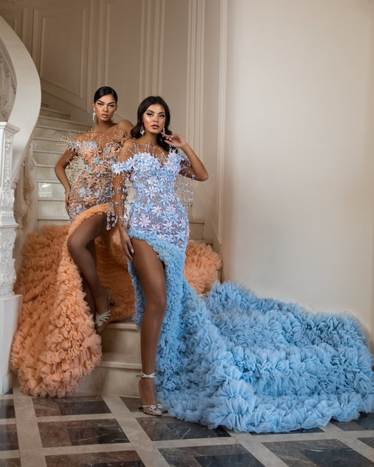 Berry Crystal and Flower Embellished Dress - Blini Fashion House