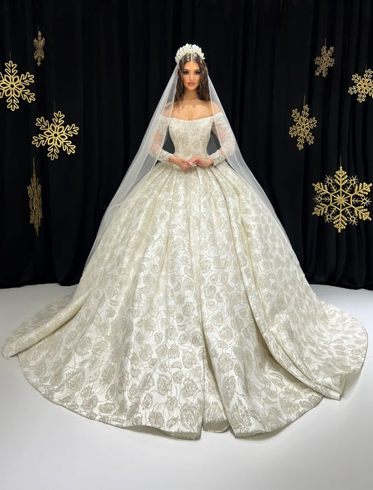 Bethany Off-Shoulder Bridal Dress with a Touch of Sparkle - Blini Fashion House