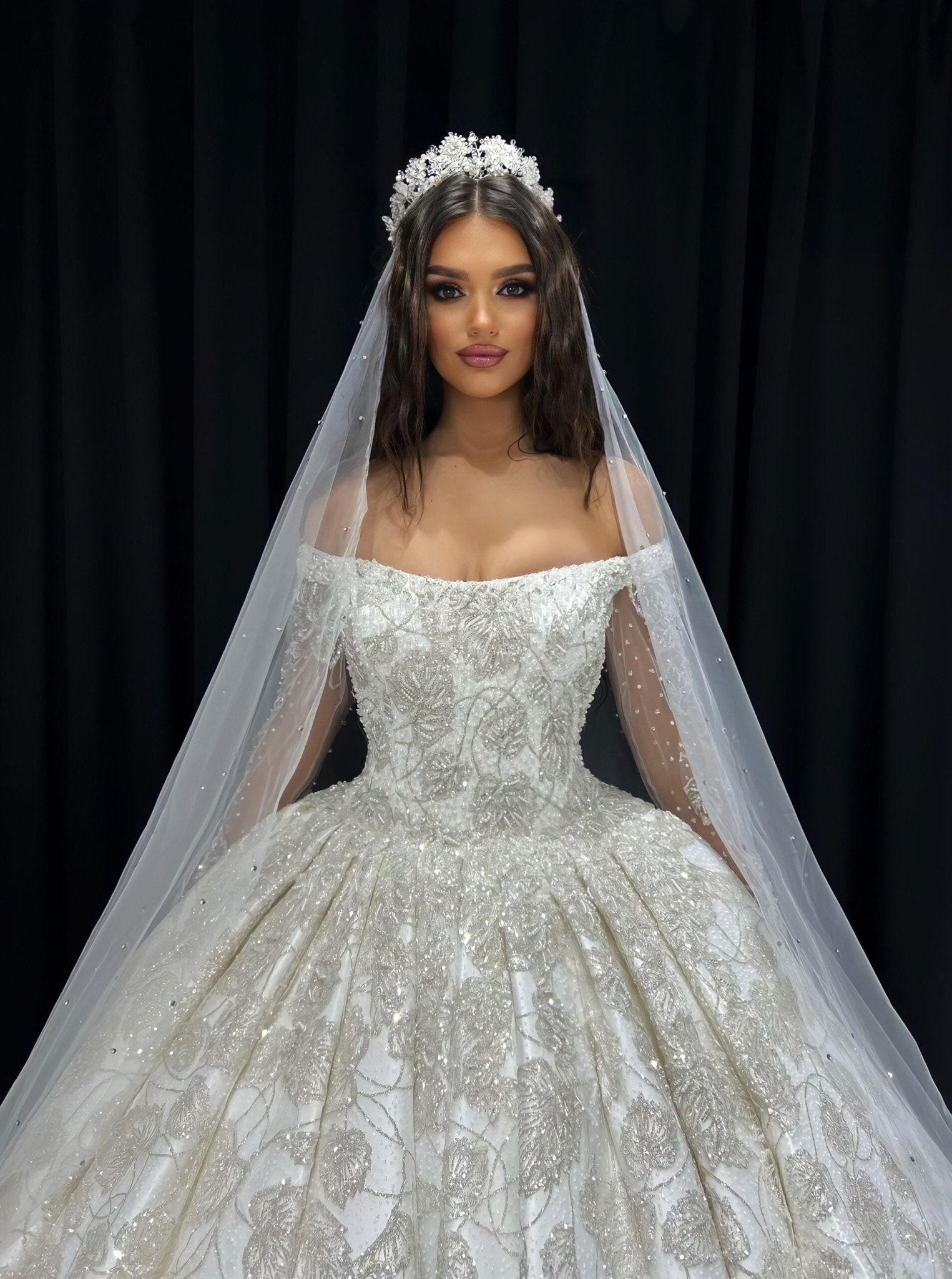 Bethany Off-Shoulder Bridal Dress with a Touch of Sparkle - Blini Fashion House