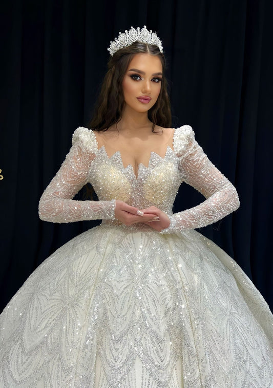 Bette Crystal and Stone Embellishments Bridal Dress - Blini Fashion House