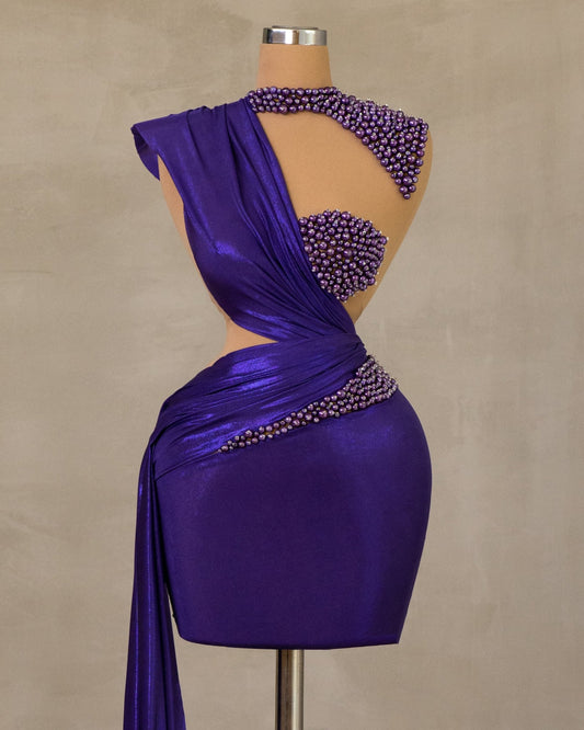 Elegant Side Tail Dress Embellished with Delicate Pearls - Shop Now