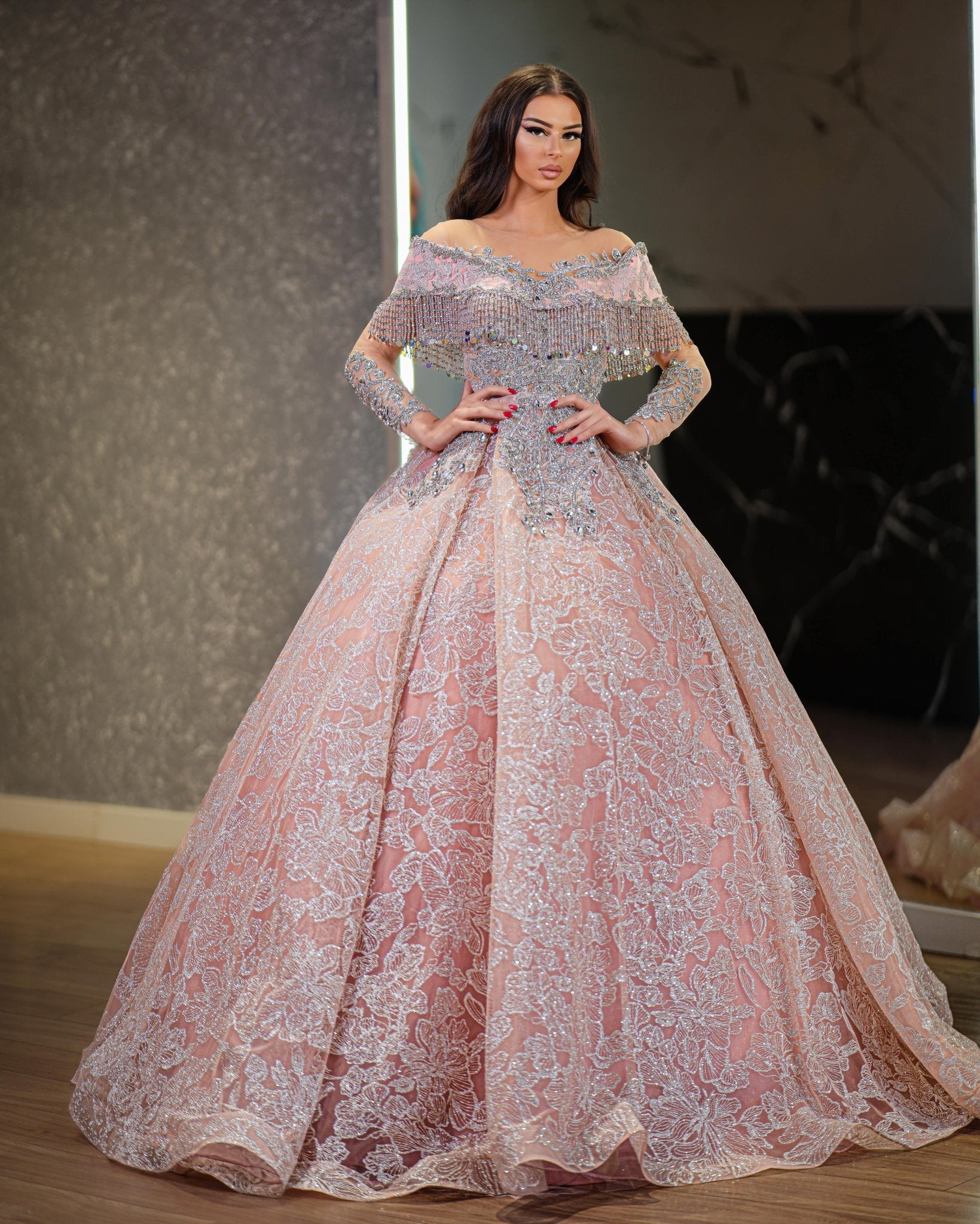 Biannca Off Shoulder Ball Gown with Beads Blini Fashion House Ballgown Gown Layered Tulle Blini Fashion House