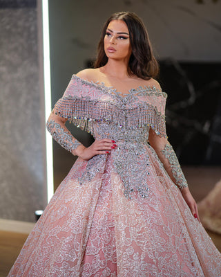 Off Shoulder Pink Ball Gown