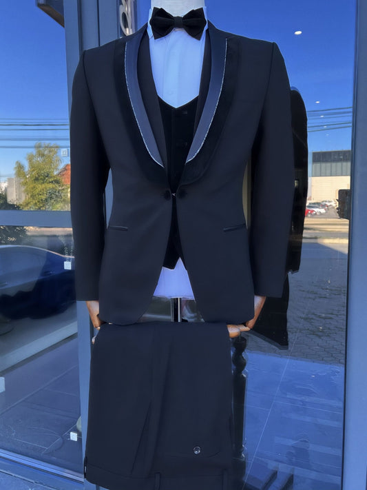 Black Velvet Detailing Suit - Blini Fashion House