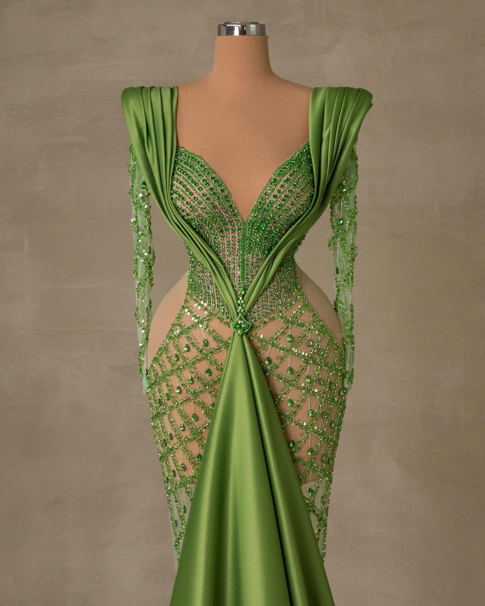 Open Chest Dress with Long Sleeves - Front View