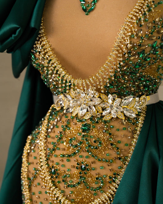 Close-Up of Intricate Embroidery on Gold Dress