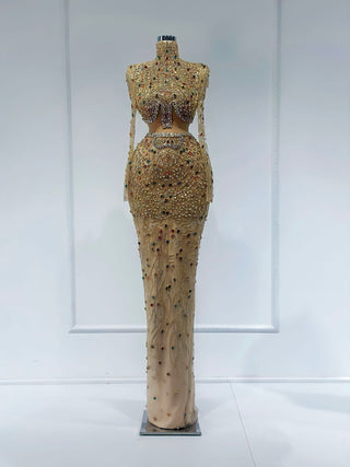 Blissy High Neck Stone Embellished Dress - Blini Fashion House