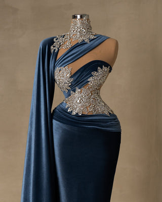 Elegant Velvet Dress with Cape