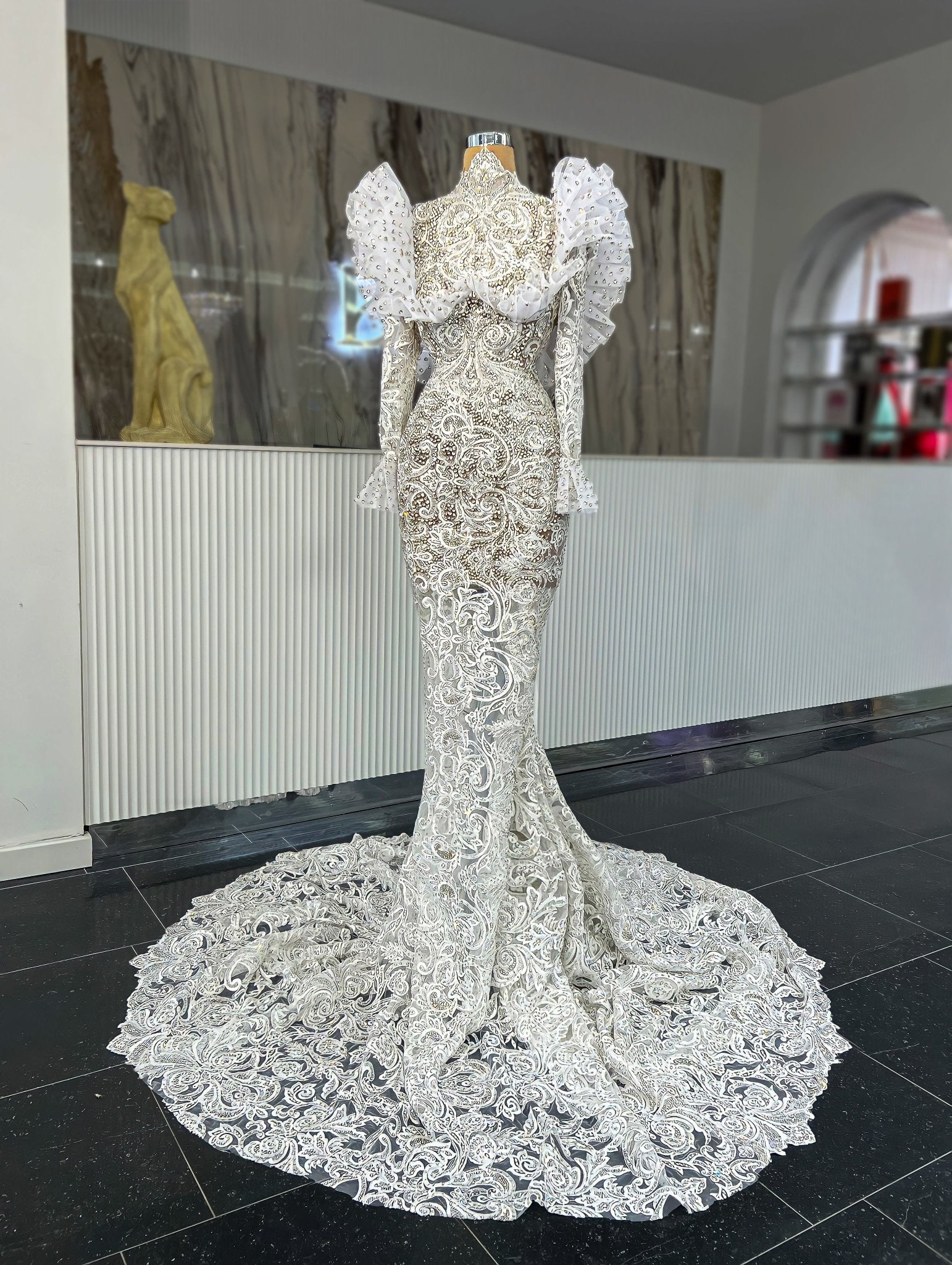 Blush High Neck Bridal Dress with Stones - Blini Fashion House