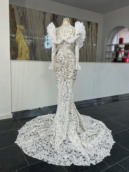 Blush High Neck Bridal Dress with Stones - Blini Fashion House