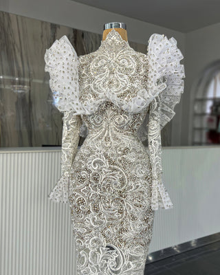 Blush High Neck Bridal Dress with Stones - Blini Fashion House