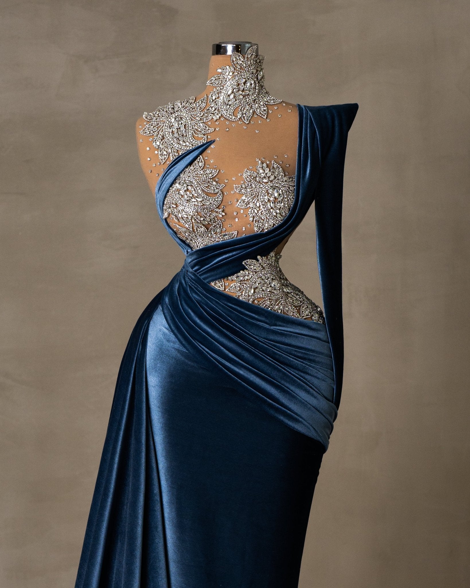 One Shoulder Long Velvet Dress