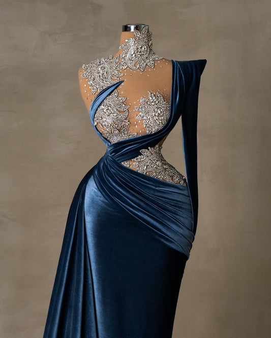 One Shoulder Long Velvet Dress