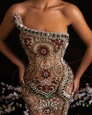 Close-up View of Snake Embellishment on Dress