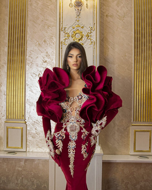 Bonera Floor-Length Dress with Dramatic Sleeves - Blini Fashion House