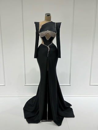 Brigitte Asymmetrical Neckline Long Sleeve Dress - Blini Fashion House