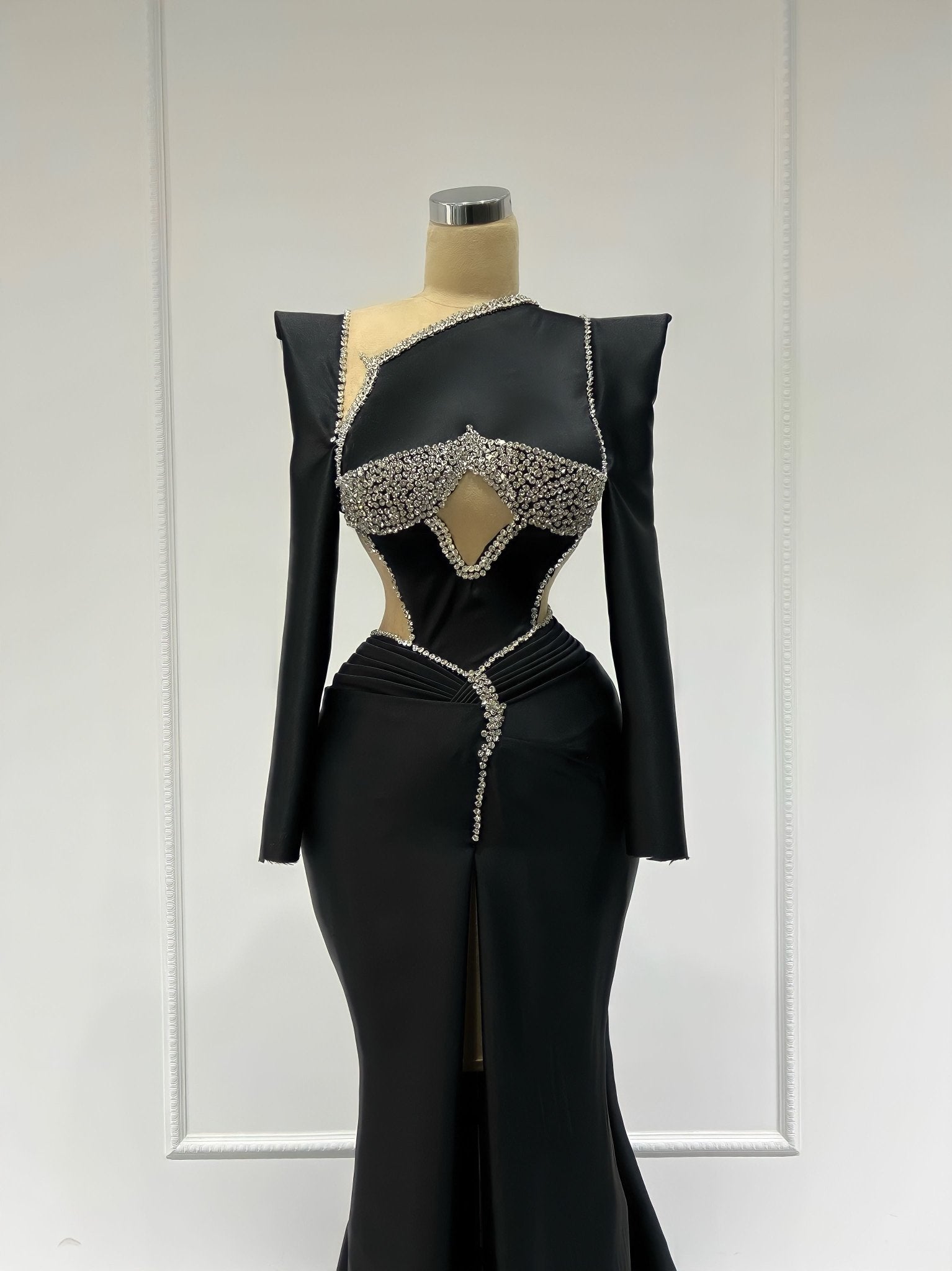 Brigitte Asymmetrical Neckline Long Sleeve Dress - Blini Fashion House