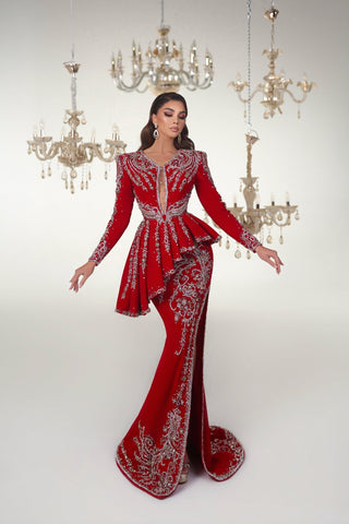 Chic Red Velvet Gown - Unveiling Opulence in a Stylish Ensemble
