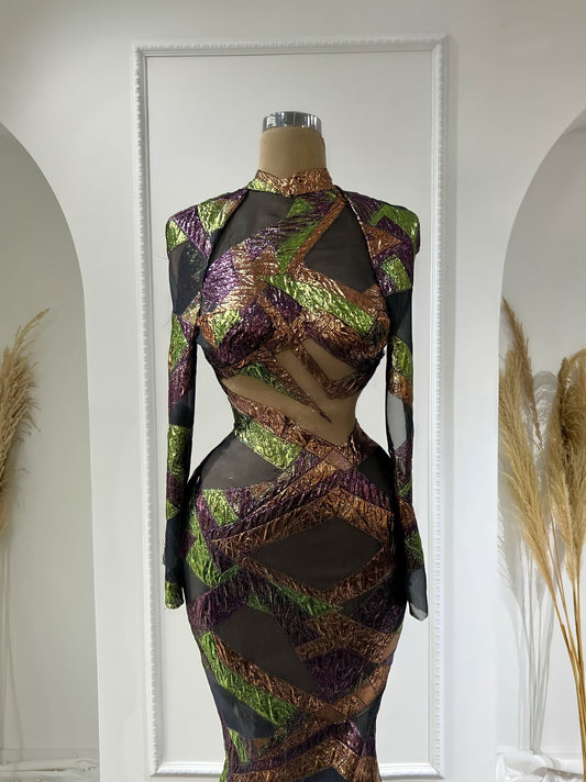 Bubble Long Sleeve Dress with a Cut-Out Waist - Blini Fashion House