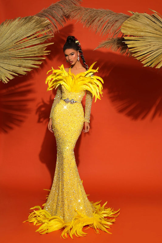 Bucket Orchid Off-Shoulder Dress with a Flowing and Sparkling Design - Blini Fashion House