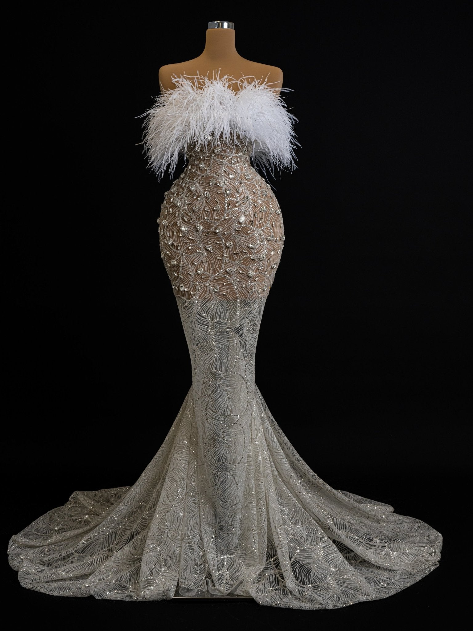 Calantha Sleeveless Bridal Dress with Delicate Feathers and Stones - Blini Fashion House