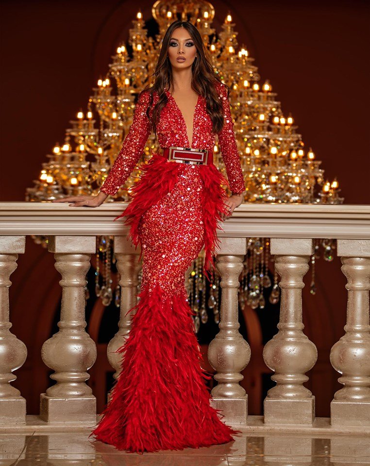 Callie Shiny Sequined Dress with Feather Mermaid Detail - Blini Fashion House