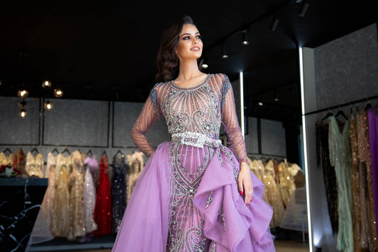 Camel Embellished Dress with Overskirt - Blini Fashion House