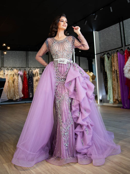 Camel Embellished Dress with Overskirt - Blini Fashion House