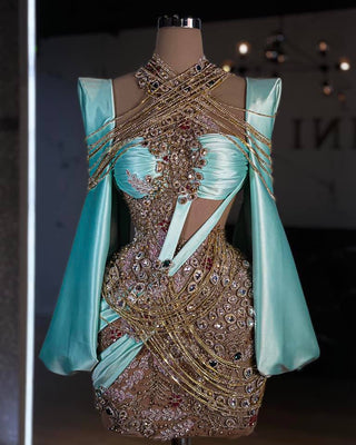 Camellia Chain Embellished Wide Sleeve Dress - Blini Fashion House
