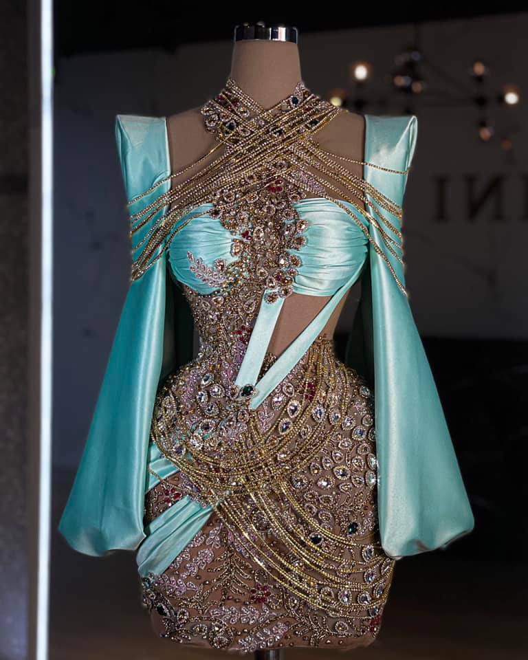 Camellia Chain Embellished Wide Sleeve Dress - Blini Fashion House