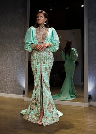 Carmen High-Neck Dress with Voluminous Sleeves - Blini Fashion House