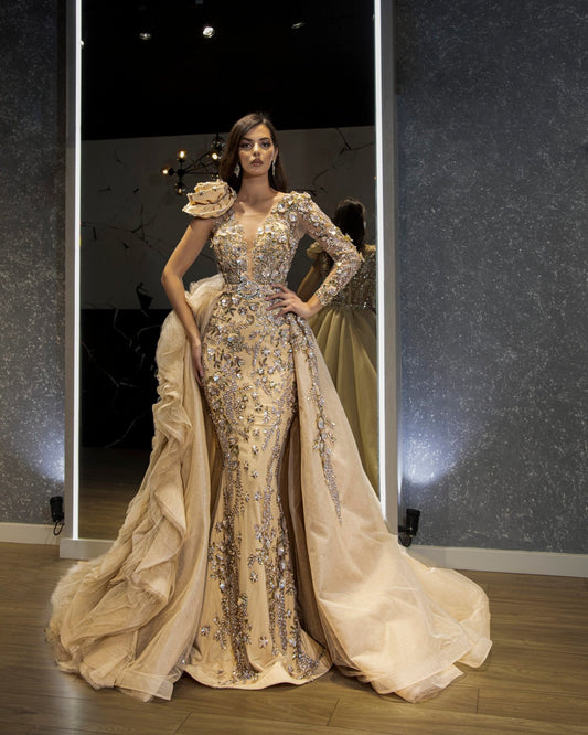 Carolie One-Shoulder Dress with Overskirt - Blini Fashion House