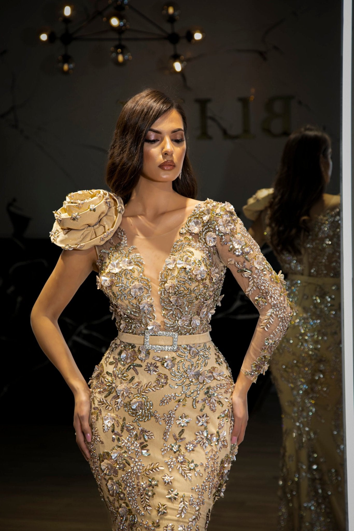 Carolie One-Shoulder Dress with Overskirt - Blini Fashion House