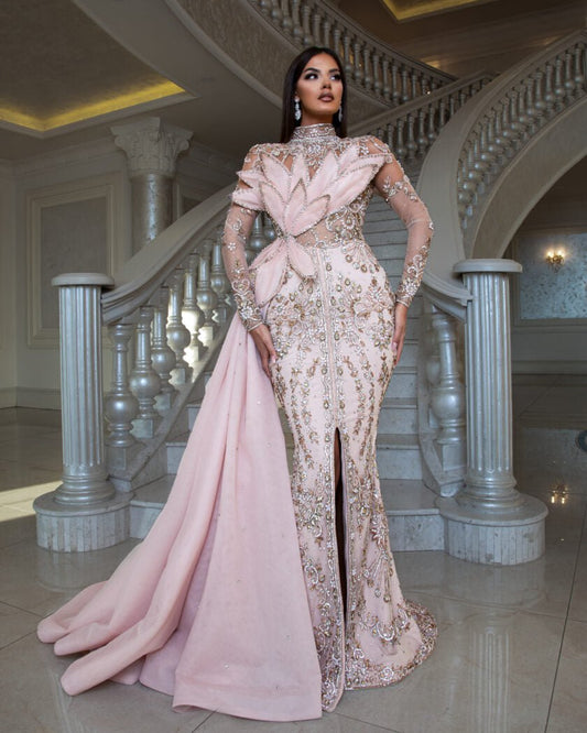 Cartie Sparkling Crystal-Embellished Gown with Side Tail - Blini Fashion House