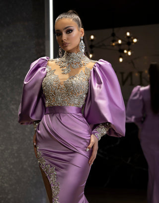 Catalina Elegant High Neck Puff Sleeve Dress - Blini Fashion House