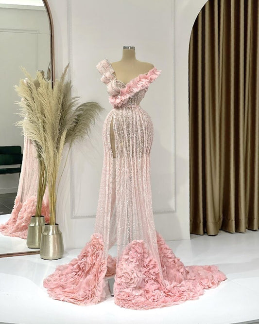 Cattleya Glamorous Crystal Deep Slit Dress - Blini Fashion House