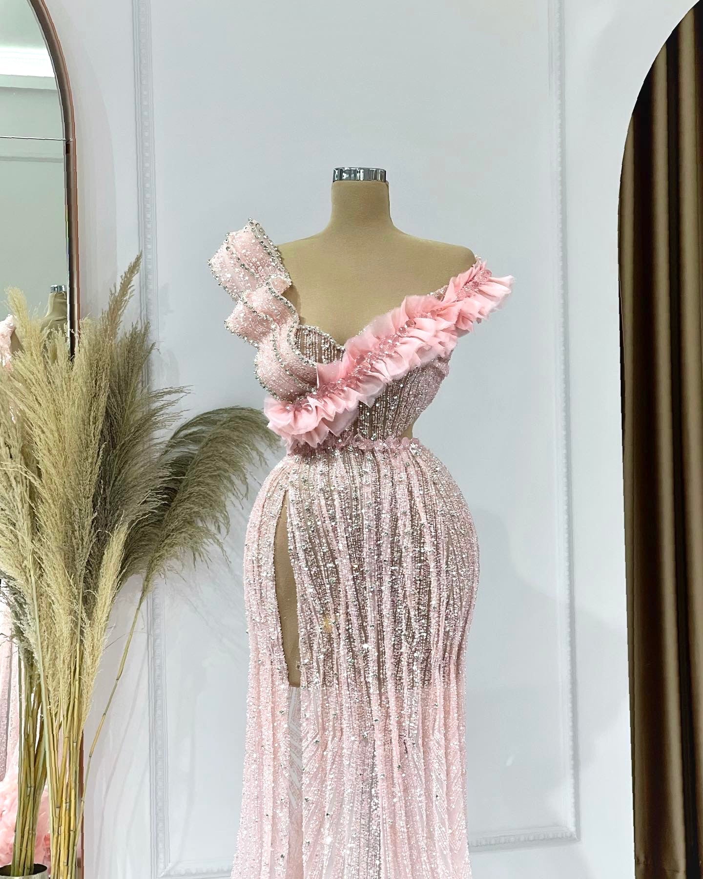 Cattleya Glamorous Crystal Deep Slit Dress - Blini Fashion House